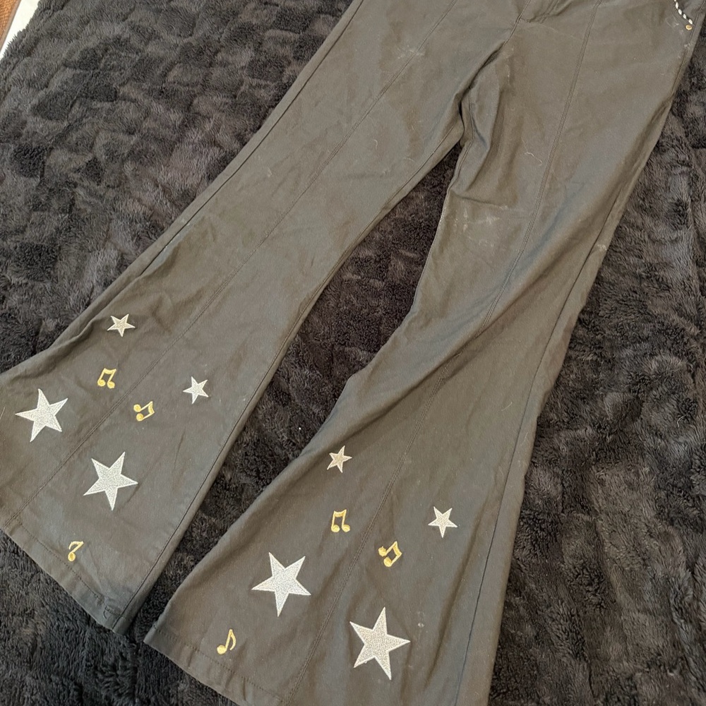 Unique Vintage Flared star music note   Pants with Gold Button